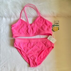 Breaking Waves Big Girls Banded  Pink Textured Two-Piece Swimsuit Size 16.